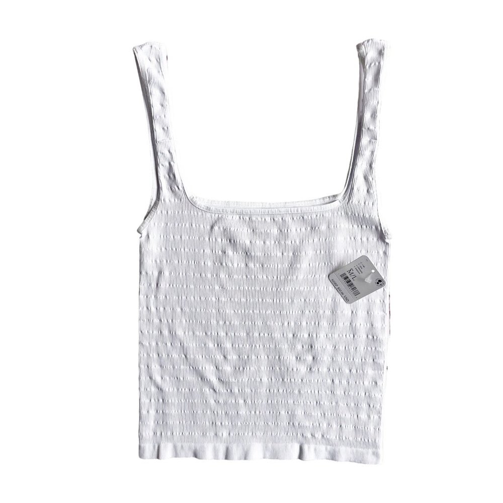 Free People Intimately Square One Seamless Ribbed Solid White Layering Tank M/L